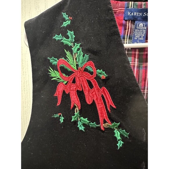 Vintage Karen Scott Vest Women's Large Black Christmas Velvet Button Vest Snow - Picture 8 of 9